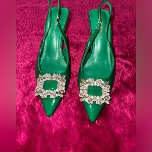 Green Shoes With Bling Buckle